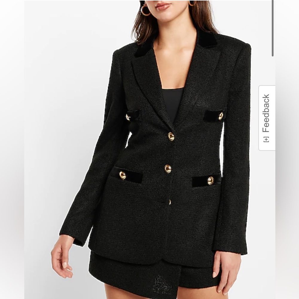 Express Tweed Notch Lapel Novelty Button Blazer